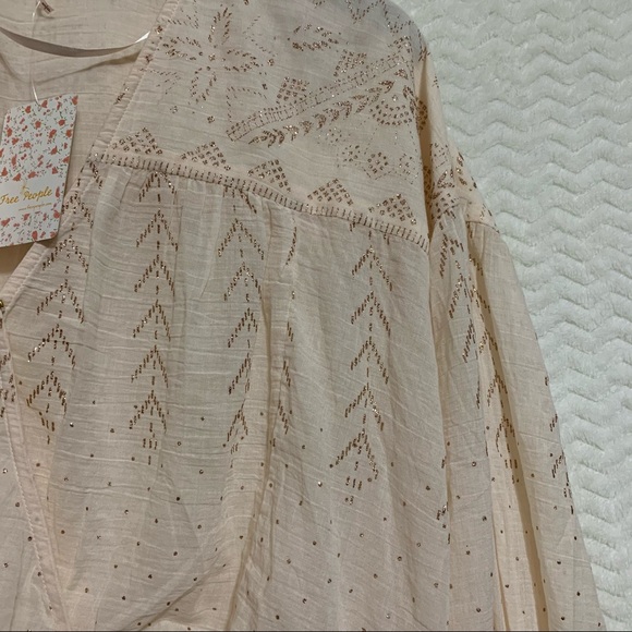 Free People Snowy Sand Gold Glitter Blouse Top - Picture 5 of 7